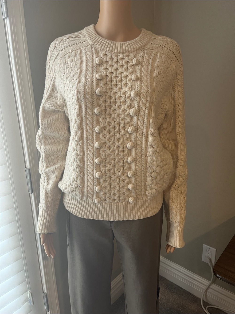 J. Crew Cream Cable-Knit Crew Sweater M
